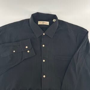 Tommy Bahama 100% Silk Long Sleeve Shirt Mens XL Black Button Up Coastal Solid